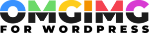 Logo with bold letters OMGMIC in black with the top of each letter in different colors (green, blue, yellow, orange, red, purple). Below, text reads FOR WORDPRESS in black capital letters.