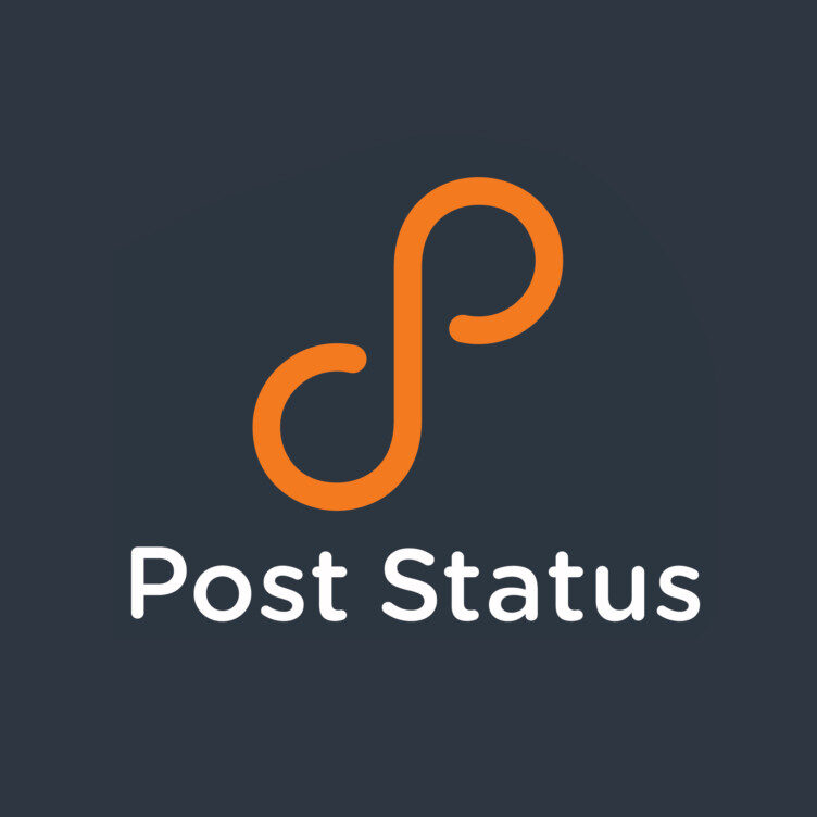 A dark background with an orange, continuous loop design above the words Post Status written in white text.