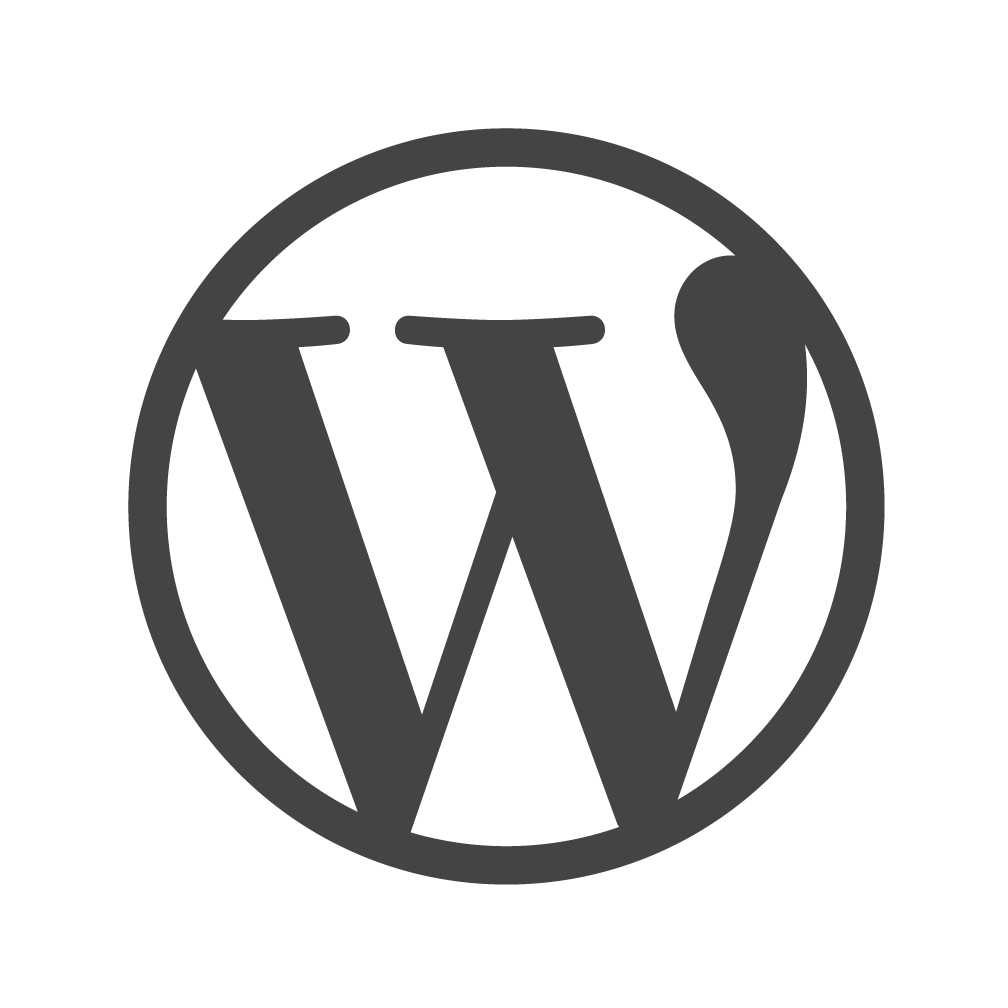 Black and white WordPress logo featuring a stylized W inside a circle on a light gray background.