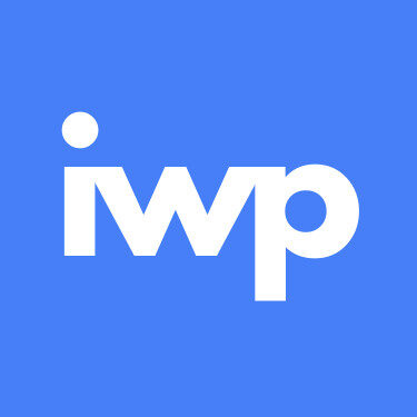 White lowercase letters “iwp” in a bold, modern font on a solid blue background. The dot above the “i” is separated, creating a clean and simple design.