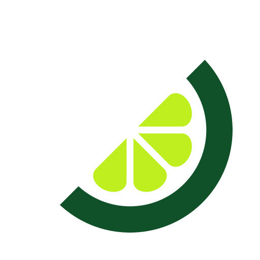 Freshy_Lime_Circle_RGB_white_bg_padding A simple, stylized illustration of a lime wedge with a dark green rind and four bright green segments on a white background.