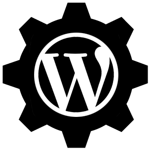 Black and white WordPress logo featuring a stylized W inside a circle with a thin border.